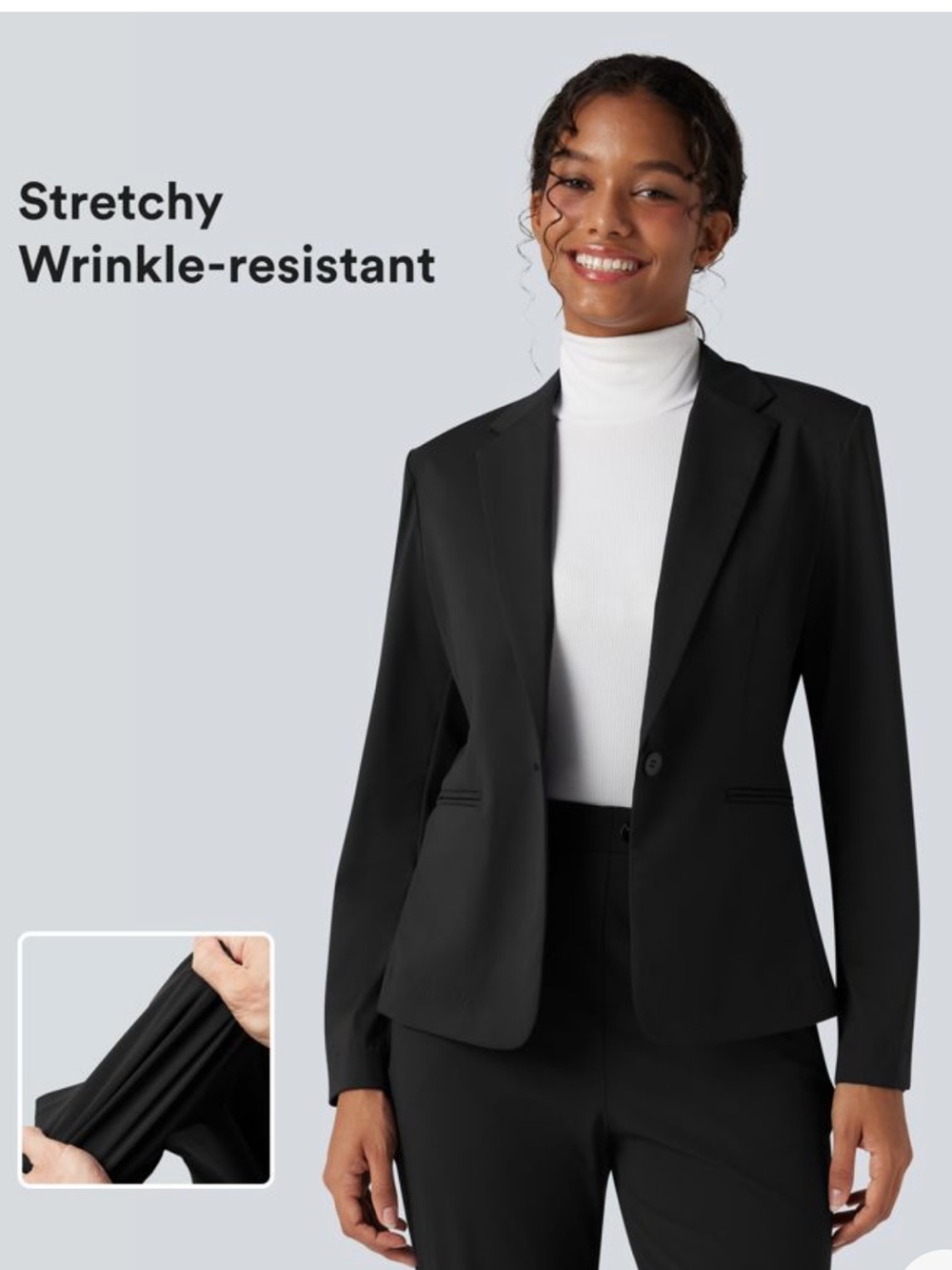 HALARA Notched Collar Long Sleeve Slim Work Blazer with Pockets